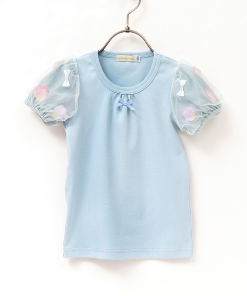 panpantutu（パンパンチュチュ）の「お花とリボンのパフスリーブトップ(80-130cm)（Tシャツ/カットソー・キッズ・ラベンダー/ピンクベージュ/ライトブルー/ネイビー・100cm/90cm/110cm/120cm/130cm/80ｃｍ）」の16枚目の写真