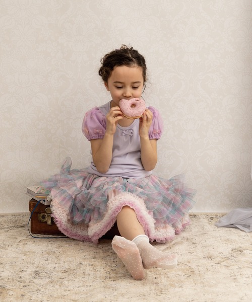 panpantutu（パンパンチュチュ）の「お花とリボンのパフスリーブトップ(80-130cm)（Tシャツ/カットソー・キッズ・ラベンダー/ピンクベージュ/ライトブルー/ネイビー・100cm/90cm/110cm/120cm/130cm/80ｃｍ）」の14枚目の写真