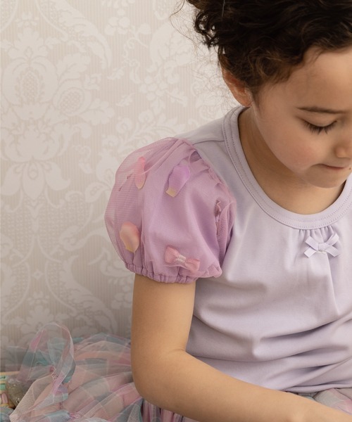 panpantutu（パンパンチュチュ）の「お花とリボンのパフスリーブトップ(80-130cm)（Tシャツ/カットソー・キッズ・ラベンダー/ピンクベージュ/ライトブルー/ネイビー・100cm/90cm/110cm/120cm/130cm/80ｃｍ）」の15枚目の写真