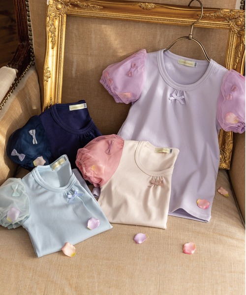 panpantutu（パンパンチュチュ）の「お花とリボンのパフスリーブトップ(80-130cm)（Tシャツ/カットソー・キッズ・ラベンダー/ピンクベージュ/ライトブルー/ネイビー・100cm/90cm/110cm/120cm/130cm/80ｃｍ）」の9枚目の写真