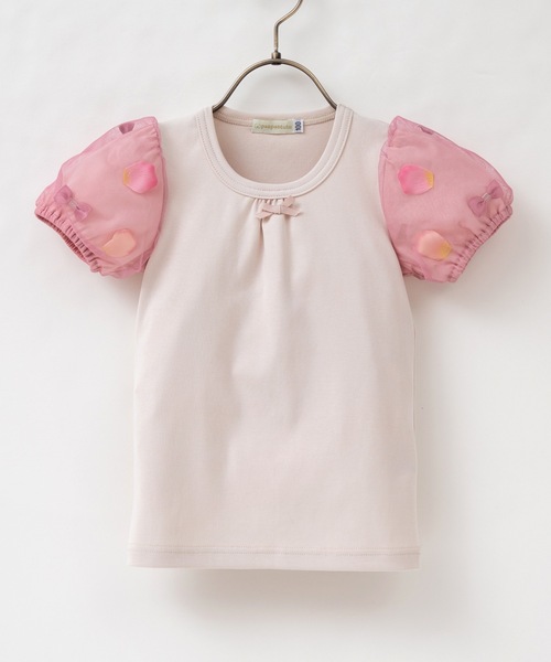 panpantutu（パンパンチュチュ）の「お花とリボンのパフスリーブトップ(80-130cm)（Tシャツ/カットソー・キッズ・ラベンダー/ピンクベージュ/ライトブルー/ネイビー・100cm/90cm/110cm/120cm/130cm/80ｃｍ）」の7枚目の写真