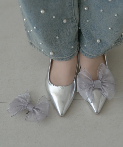 Ambre Neige(アンブルネージュ)の「2way tulle ribbon back strap pumps / 2wayチュールリボンバックストラップパンプス(パンプス・レディース・シルバー/ブラック/アイボリー/ブラック系その他・LARGE/MEDIUM)」の7枚目の写真