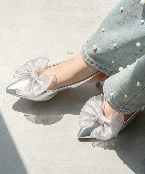 ✨新品✨FENNEL リボン モチーフ バック ストラップ パンプス 2way 2way tulle ribbon back strap pumps / 2wayチュールリボン