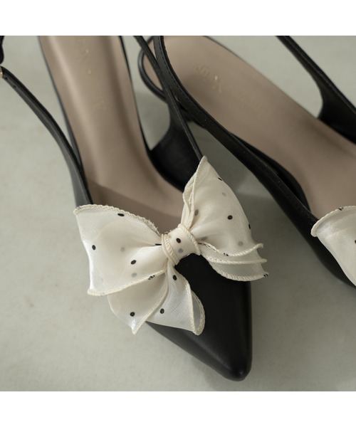 2way tulle ribbon back strap pumps / 2wayチュールリボン