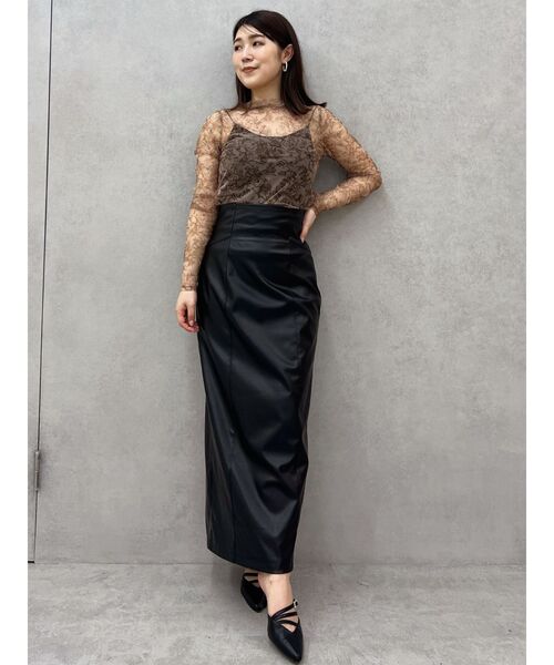 MERCURYDUO（マーキュリーデュオ）の「シアープリントカットソー（Tシャツ/カットソー・レディース・ベージュ/ブラック・FREE）」の3枚目の写真