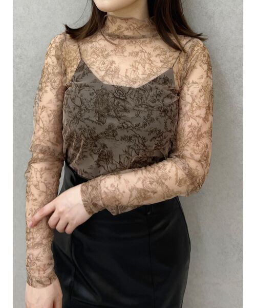 MERCURYDUO（マーキュリーデュオ）の「シアープリントカットソー（Tシャツ/カットソー・レディース・ベージュ/ブラック・FREE）」の6枚目の写真