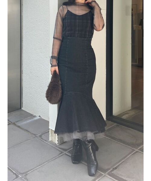 MERCURYDUO（マーキュリーデュオ）の「シアープリントカットソー（Tシャツ/カットソー・レディース・ベージュ/ブラック・FREE）」の7枚目の写真