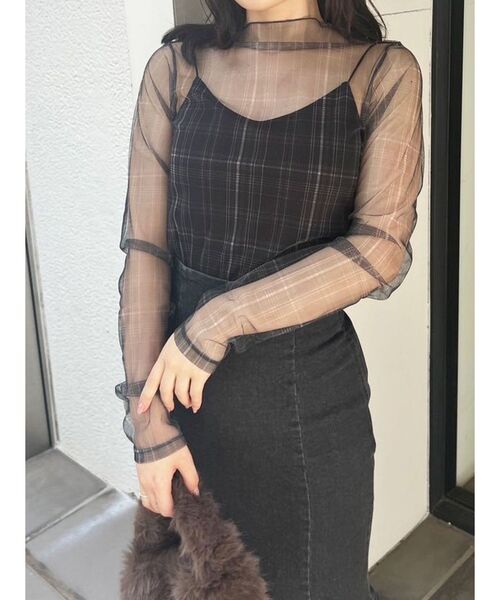 MERCURYDUO（マーキュリーデュオ）の「シアープリントカットソー（Tシャツ/カットソー・レディース・ベージュ/ブラック・FREE）」の8枚目の写真