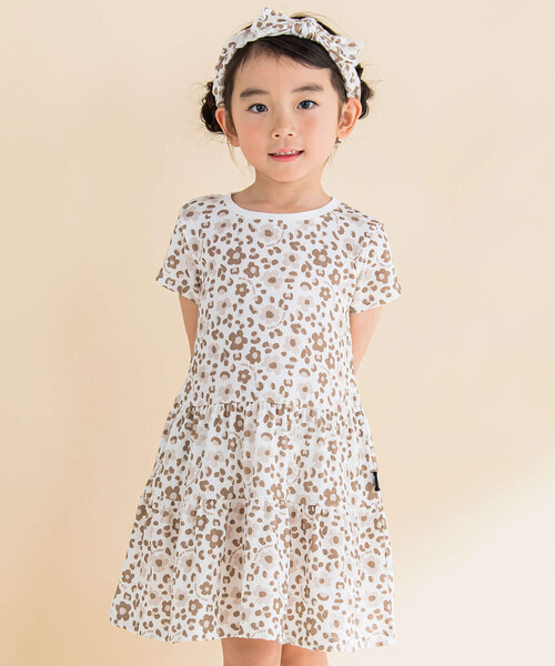セール】クレープヒョウ柄ヘアバンド付きワンピース(80~130cm 