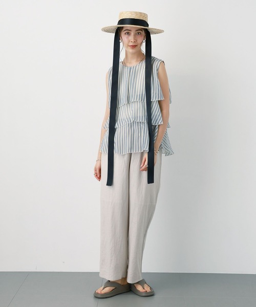 saloon（サルーン）の「SALOON(サルーン)/レーヨンリネンリラックスパンツ【手洗い可】（その他パンツ・レディース・ブルー/アイボリー/ブラック/イエロー・FREE）」の9枚目の写真