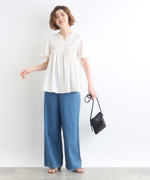 grove（グローブ）の「◆ねじりタックフレアーブラウス（シャツ/ブラウス・レディース・オレンジ/オフホワイト/ブラック・02/03/01/04/05）」の6枚目の写真