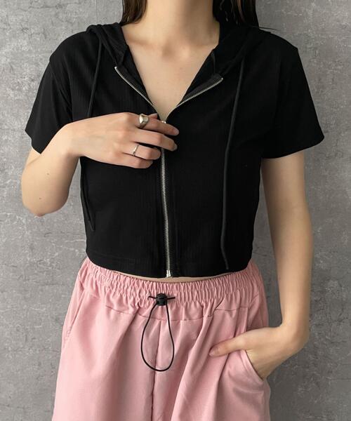 dispark（ディスパーク）の「DISPARK/クロップドZIPフードT（パーカー・レディース・ブラック/グレー・FREE）」の2枚目の写真