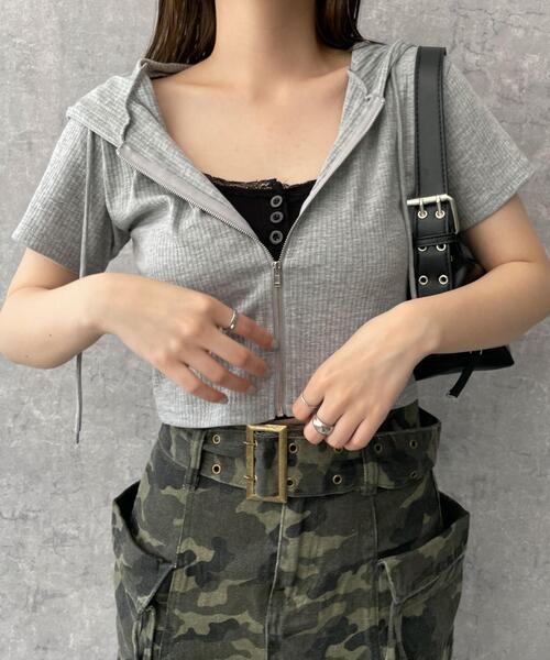 dispark（ディスパーク）の「DISPARK/クロップドZIPフードT（パーカー・レディース・ブラック/グレー・FREE）」の9枚目の写真