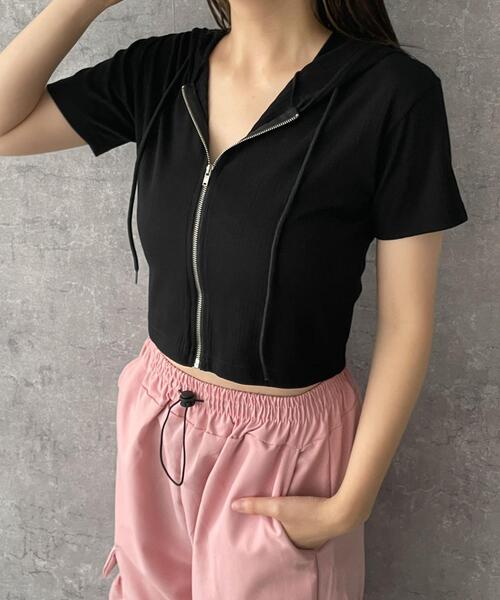 dispark（ディスパーク）の「DISPARK/クロップドZIPフードT（パーカー・レディース・ブラック/グレー・FREE）」の5枚目の写真