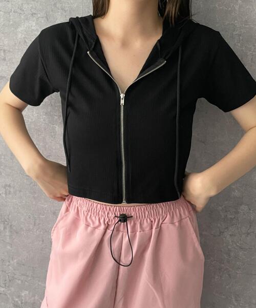 dispark（ディスパーク）の「DISPARK/クロップドZIPフードT（パーカー・レディース・ブラック/グレー・FREE）」の6枚目の写真