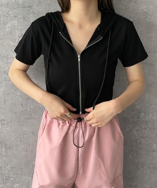 dispark（ディスパーク）の「DISPARK/クロップドZIPフードT（パーカー・レディース・ブラック/グレー・FREE）」の7枚目の写真