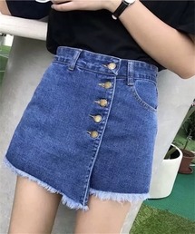 ラップスカート風ショート丈デニムパンツ