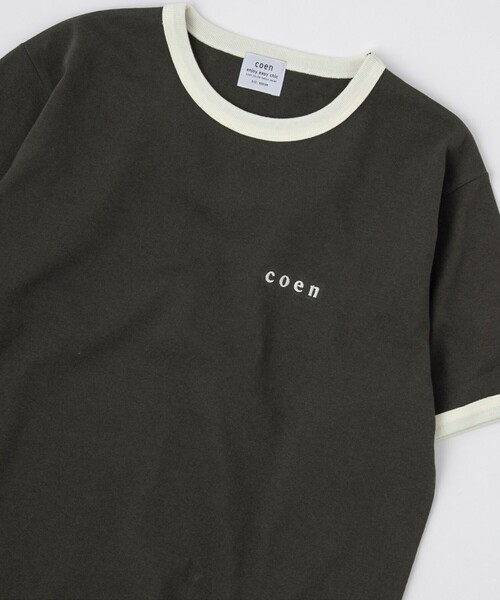 coen(コーエン)の「【WEB限定】コーエンロゴ刺繍リンガーTシャツ(Tシャツ/カットソー・レディース・ダークグリーン/ダークグレー/オレンジ系その他/ナチュラル・L/M)」の2枚目の写真