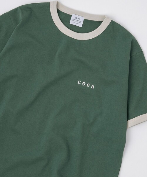 coen(コーエン)の「【WEB限定】コーエンロゴ刺繍リンガーTシャツ(Tシャツ/カットソー・レディース・ダークグリーン/ダークグレー/オレンジ系その他/ナチュラル・L/M)」の1枚目の写真