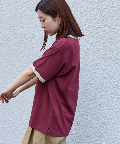 coen(コーエン)の「【WEB限定】コーエンロゴ刺繍リンガーTシャツ(Tシャツ/カットソー・レディース・ダークグリーン/ダークグレー/オレンジ系その他/ナチュラル・L/M)」の6枚目の写真