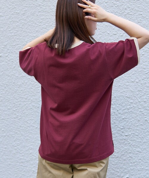coen(コーエン)の「【WEB限定】コーエンロゴ刺繍リンガーTシャツ(Tシャツ/カットソー・レディース・ダークグリーン/ダークグレー/オレンジ系その他/ナチュラル・L/M)」の7枚目の写真