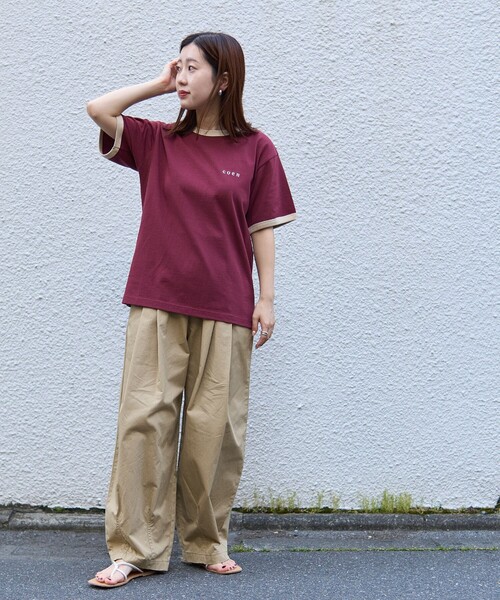 coen(コーエン)の「【WEB限定】コーエンロゴ刺繍リンガーTシャツ(Tシャツ/カットソー・レディース・ダークグリーン/ダークグレー/オレンジ系その他/ナチュラル・L/M)」の8枚目の写真