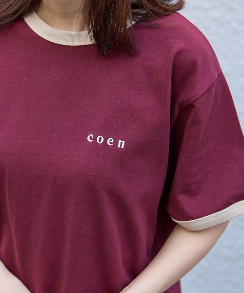 coen(コーエン)の「【WEB限定】コーエンロゴ刺繍リンガーTシャツ(Tシャツ/カットソー・レディース・ダークグリーン/ダークグレー/オレンジ系その他/ナチュラル・L/M)」の11枚目の写真