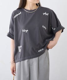 手描き風ロゴ刺繍ハーフスリーブTシャツ