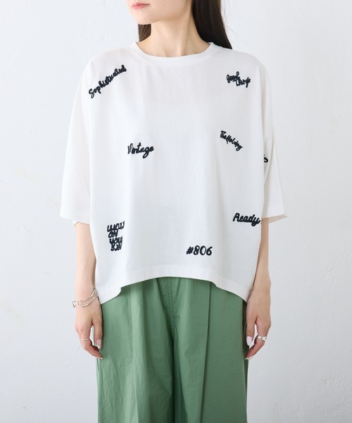 手描き風ロゴ刺繍ハーフスリーブTシャツ（Tシャツ/カットソー