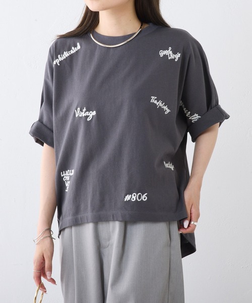 PUAL CE CIN(ピュアルセシン)の「手描き風ロゴ刺繍ハーフスリーブTシャツ(Tシャツ/カットソー・レディース・グレー/オフホワイト/ブラウン・FREE)」の19枚目の写真
