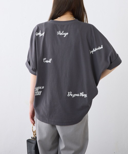 手描き風ロゴ刺繍ハーフスリーブTシャツ（Tシャツ/カットソー