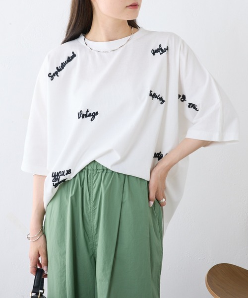 手描き風ロゴ刺繍ハーフスリーブTシャツ（Tシャツ/カットソー