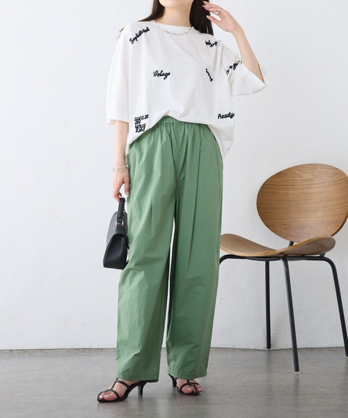 PUAL CE CIN(ピュアルセシン)の「手描き風ロゴ刺繍ハーフスリーブTシャツ(Tシャツ/カットソー・レディース・グレー/オフホワイト/ブラウン・FREE)」の8枚目の写真