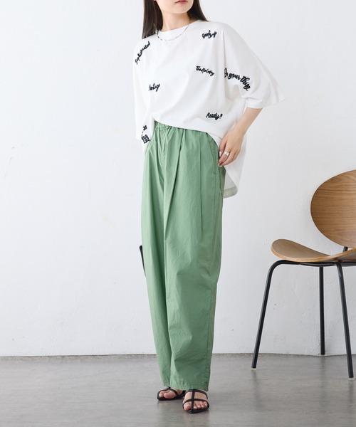 PUAL CE CIN(ピュアルセシン)の「手描き風ロゴ刺繍ハーフスリーブTシャツ(Tシャツ/カットソー・レディース・グレー/オフホワイト/ブラウン・FREE)」の9枚目の写真