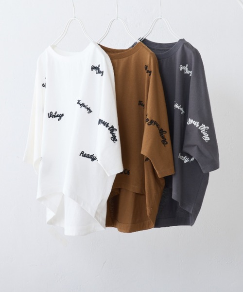 手描き風ロゴ刺繍ハーフスリーブTシャツ（Tシャツ/カットソー