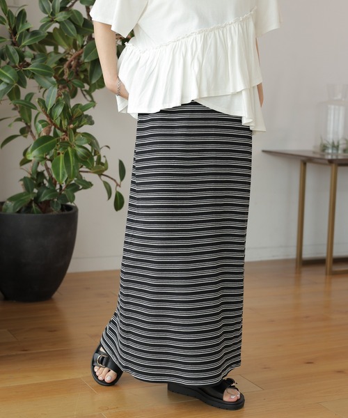 LEPSIM(レプシィム)の「ボーダーワッフルスカート 122058(スカート・レディース・ブラック/アイボリー・FREE)」の2枚目の写真