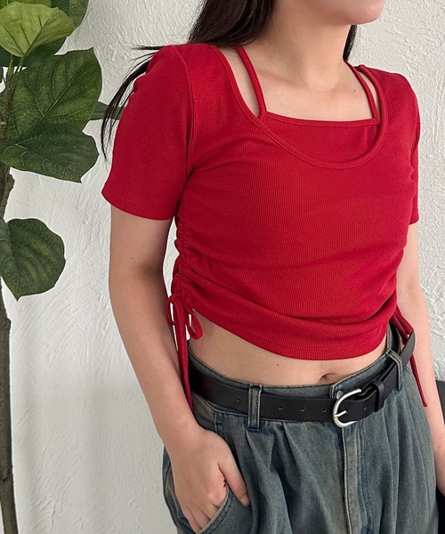 apres jour mignon（アプレジュールミニョン）の「【apresjour mignon SOIE】レイヤード風トップス【ZOZOTOWN限定アイテム】（Tシャツ/カットソー・レディース・チャコールグレー/アイボリー/ブラック/レッド・X-LARGE/フリー）」の12枚目の写真