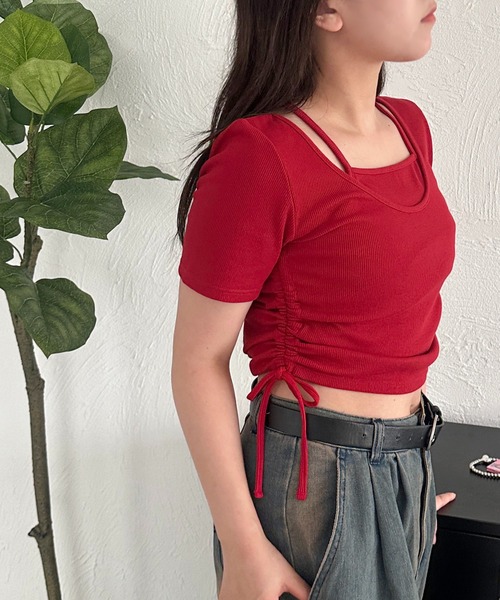 apres jour mignon（アプレジュールミニョン）の「【apresjour mignon SOIE】レイヤード風トップス【ZOZOTOWN限定アイテム】（Tシャツ/カットソー・レディース・チャコールグレー/アイボリー/ブラック/レッド・X-LARGE/フリー）」の11枚目の写真