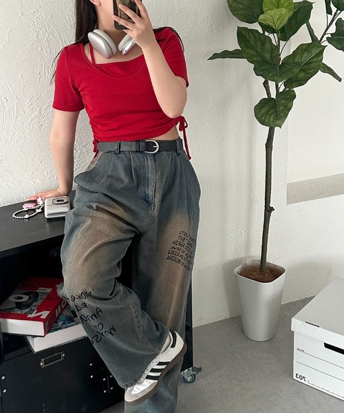 apres jour mignon（アプレジュールミニョン）の「【apresjour mignon SOIE】レイヤード風トップス【ZOZOTOWN限定アイテム】（Tシャツ/カットソー・レディース・チャコールグレー/アイボリー/ブラック/レッド・X-LARGE/フリー）」の7枚目の写真