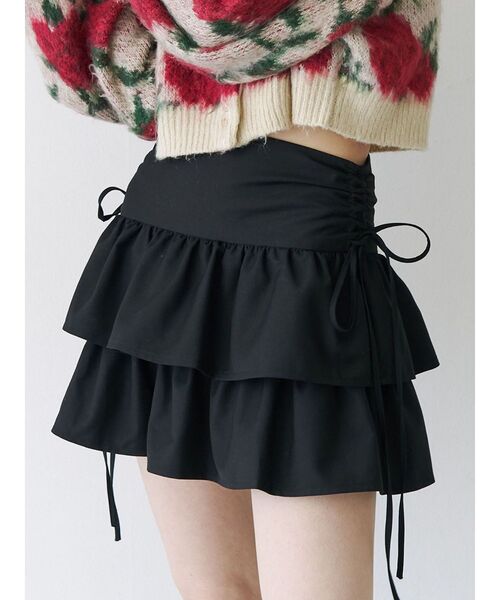 jouetie(ジュエティ)の「リボンティアードミニスカパン【セットアップ対応】(スカート・レディース・ピンク/グレー/ブラック・MEDIUM)」の2枚目の写真