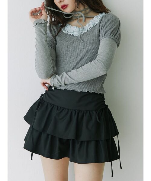 jouetie(ジュエティ)の「リボンティアードミニスカパン【セットアップ対応】(スカート・レディース・ピンク/グレー/ブラック・MEDIUM)」の10枚目の写真