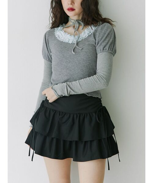 jouetie(ジュエティ)の「リボンティアードミニスカパン【セットアップ対応】(スカート・レディース・ピンク/グレー/ブラック・MEDIUM)」の12枚目の写真