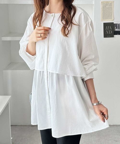 GeeRA(ジーラ)の「【M~3L展開】ふんわりペプラムが大人可愛い!羽織にもなる!ペプラムシャツチュニックブラウス(シャツ/ブラウス・レディース・オフホワイト/ブラック系その他/ブラック・MEDIUM/LARGE/X-LARGE/XX-LARGE)」の14枚目の写真