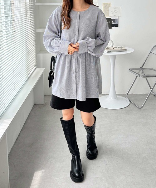 GeeRA(ジーラ)の「【M~3L展開】ふんわりペプラムが大人可愛い!羽織にもなる!ペプラムシャツチュニックブラウス(シャツ/ブラウス・レディース・オフホワイト/ブラック系その他/ブラック・MEDIUM/LARGE/X-LARGE/XX-LARGE)」の17枚目の写真