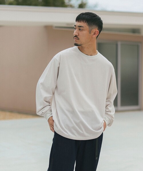 B:MING by BEAMS（ビーミングバイビームス）の「クイックドライ ボーダー ロングスリーブ Tシャツ（Tシャツ/カットソー・メンズ・オリーブ/ナチュラル・SMALL/X-LARGE/LARGE/MEDIUM）」の7枚目の写真