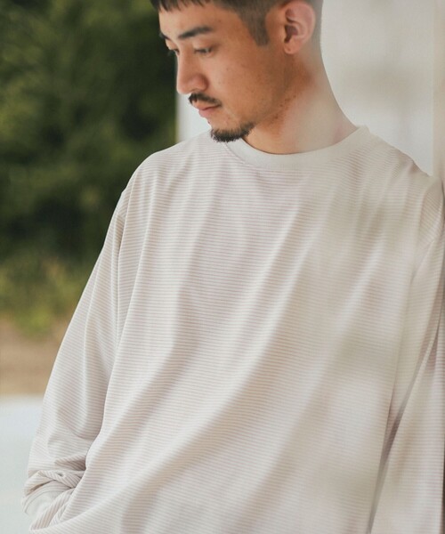 B:MING by BEAMS（ビーミングバイビームス）の「クイックドライ ボーダー ロングスリーブ Tシャツ（Tシャツ/カットソー・メンズ・オリーブ/ナチュラル・SMALL/X-LARGE/LARGE/MEDIUM）」の9枚目の写真