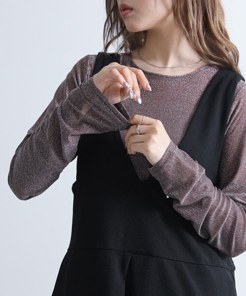 n'OrLABEL（ノアールレーベル）の「『ラメシアークルーネック指穴カットソー』（Tシャツ/カットソー・レディース・ブラック/ブラウン/イエロー/シルバー・2/1）」の3枚目の写真