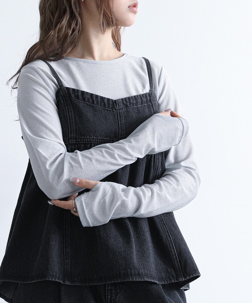 n'OrLABEL（ノアールレーベル）の「『ラメシアークルーネック指穴カットソー』（Tシャツ/カットソー・レディース・ブラック/ブラウン/イエロー/シルバー・2/1）」の4枚目の写真