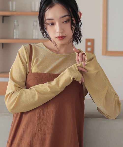 n'OrLABEL（ノアールレーベル）の「『ラメシアークルーネック指穴カットソー』（Tシャツ/カットソー・レディース・ブラック/ブラウン/イエロー/シルバー・2/1）」の7枚目の写真