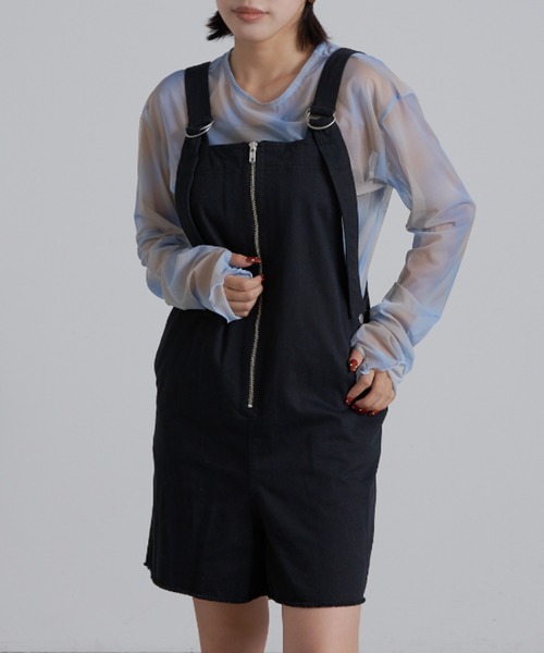 WILLOW（ウィロー）の「【WILLOW】ショートサロペット（サロペット/オーバーオール・レディース・ライトブラウン/ブラック・ONE SIZE）」の14枚目の写真